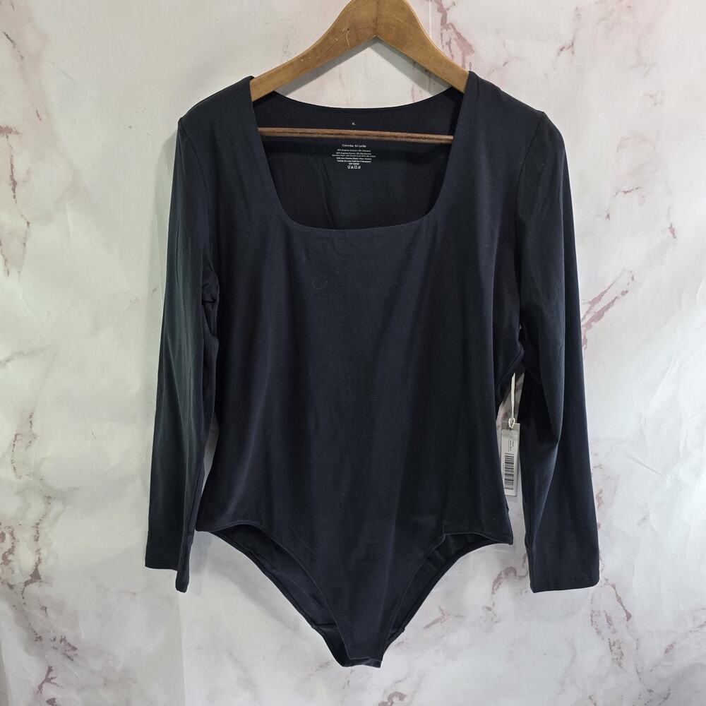 Everlane Bodysuit Women XL Black Cheeky Bikini Long Sleeve Square Neck Supima